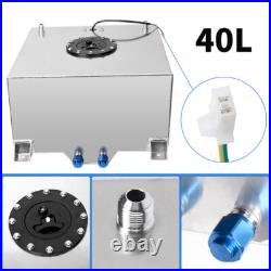 10 GAL 40 Litre Fuel Cell Tank withSensor+ Foam AN10 Fitting Polished Aluminium UK
