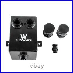 2.0L 2 x 12AN Oil Breather Catch Tank + Filter & Drain Aluminium Black