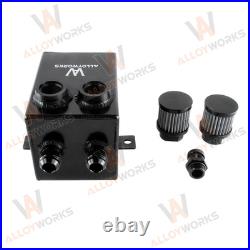 2.0L 2 x 12AN Universal oil breather catch tank + filter + drain Aluminium black