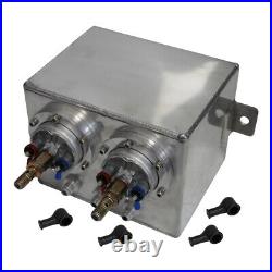 2PCS External 044 Dual Fuel Pump + 3L High Flow Fuel Swirl Surge Pot Tank Silver