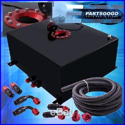 Black Aluminum 21 Gallon Fuel Cell Tank with Red Cap + Braided Nylon Oil Feed Line
