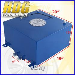Blue Aluminum Fuel Cell Gas Tank 15 Gallon 60 Liters Chrome Cap + Oil Feed Line