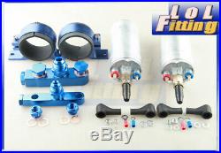 SALES! Billet Aluminum Twin Bosch 044 Fuel Pump Assembly Kit Anodized Blue